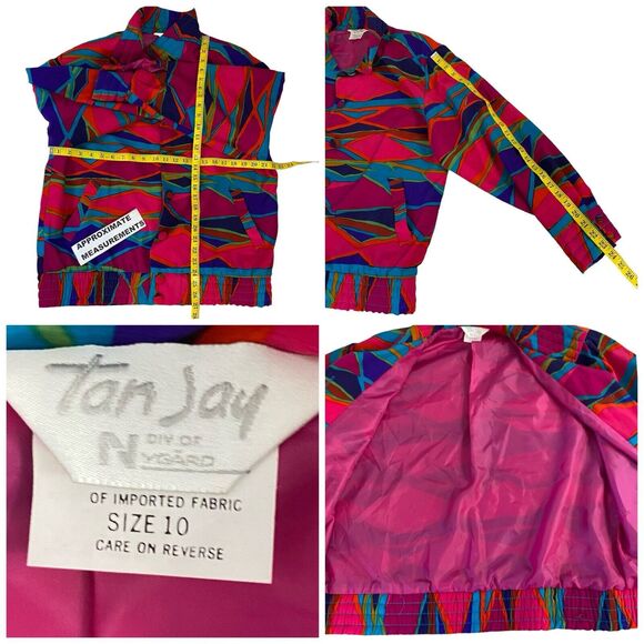 Tan Jay Blazer Womens 10 Vintage Jacket Work Office Casual Festival 90s Art - Picture 13 of 16